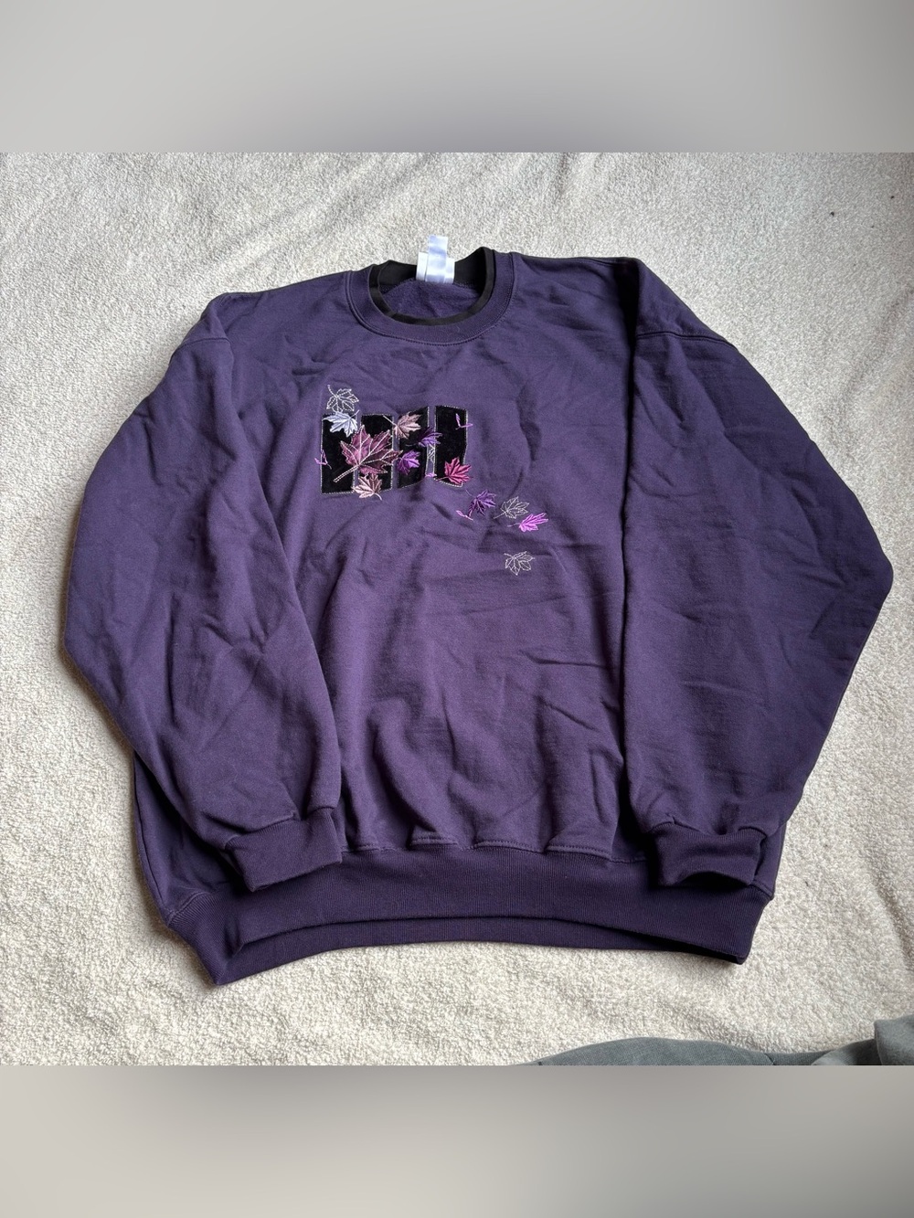 Embroidered Crewneck Sweater in Deep Purple